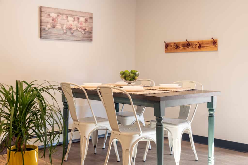 A dining table in a family unit at our Vermont Inn