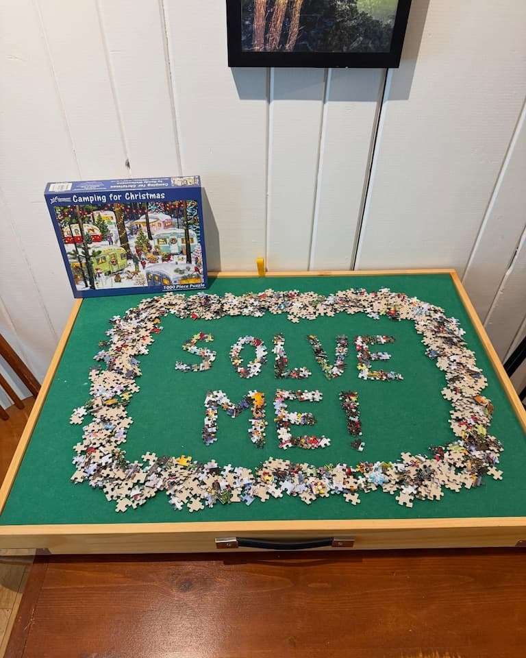A community puzzle in the common area of our Vermont lodging