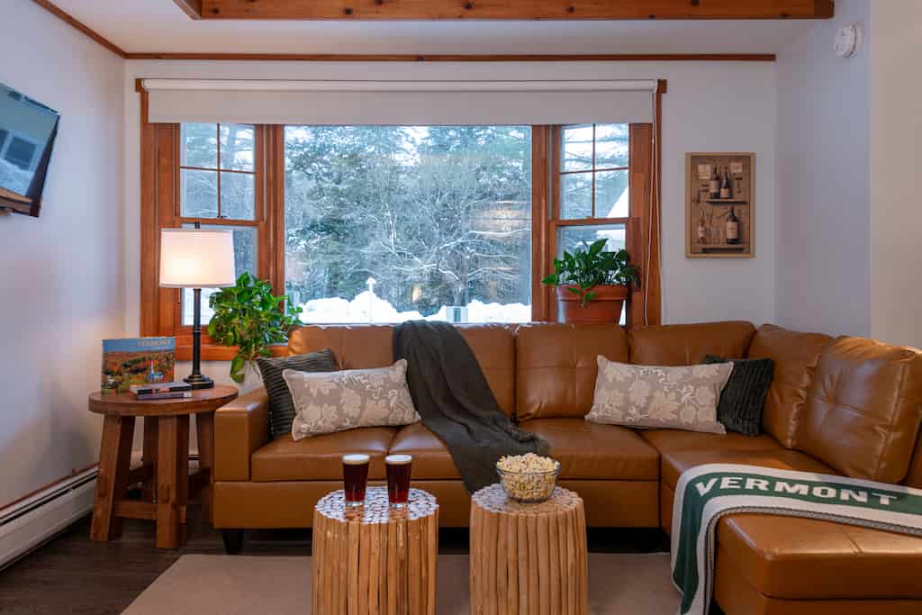 A sitting area in a Honeymoon suite at our A Vermont Mountain Retreat