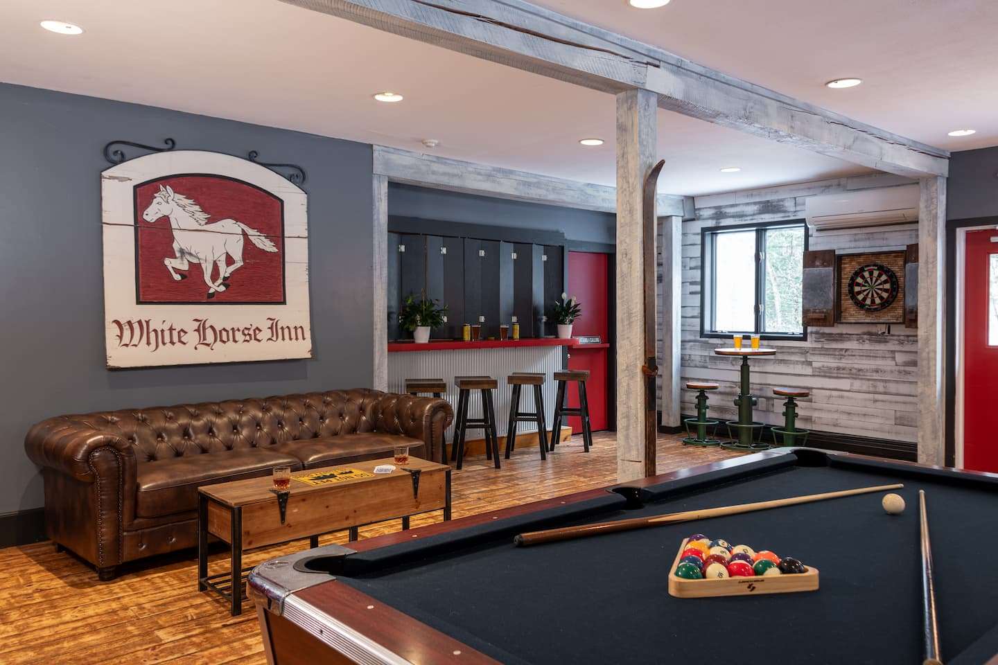 The game room at our Vermont Lodge in the Mad River Valley