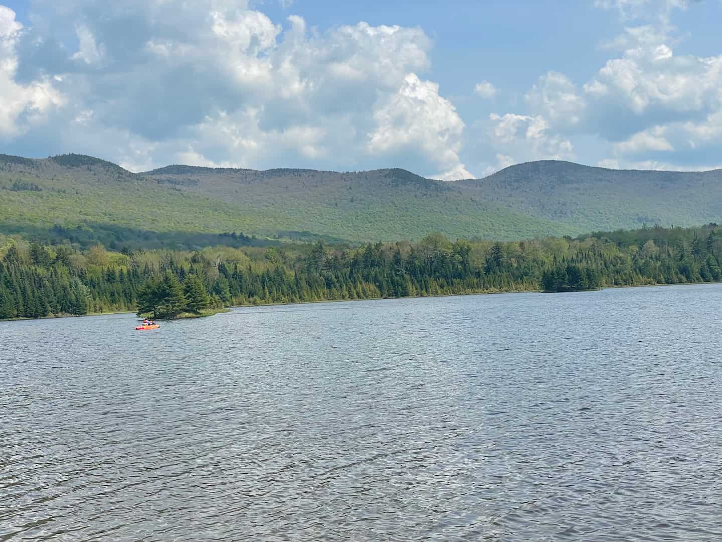 A kayaker paddling in Waitsfield, Vermont