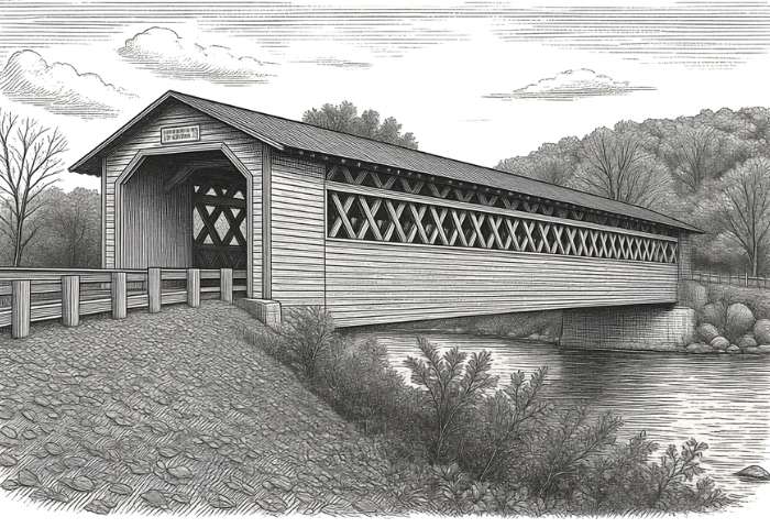 Covered bridge in Vermont, black and white photo