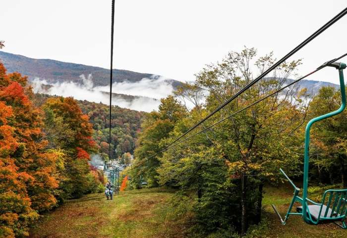 Foliage lift rides on the mountain's famous Single Chair, Vermont